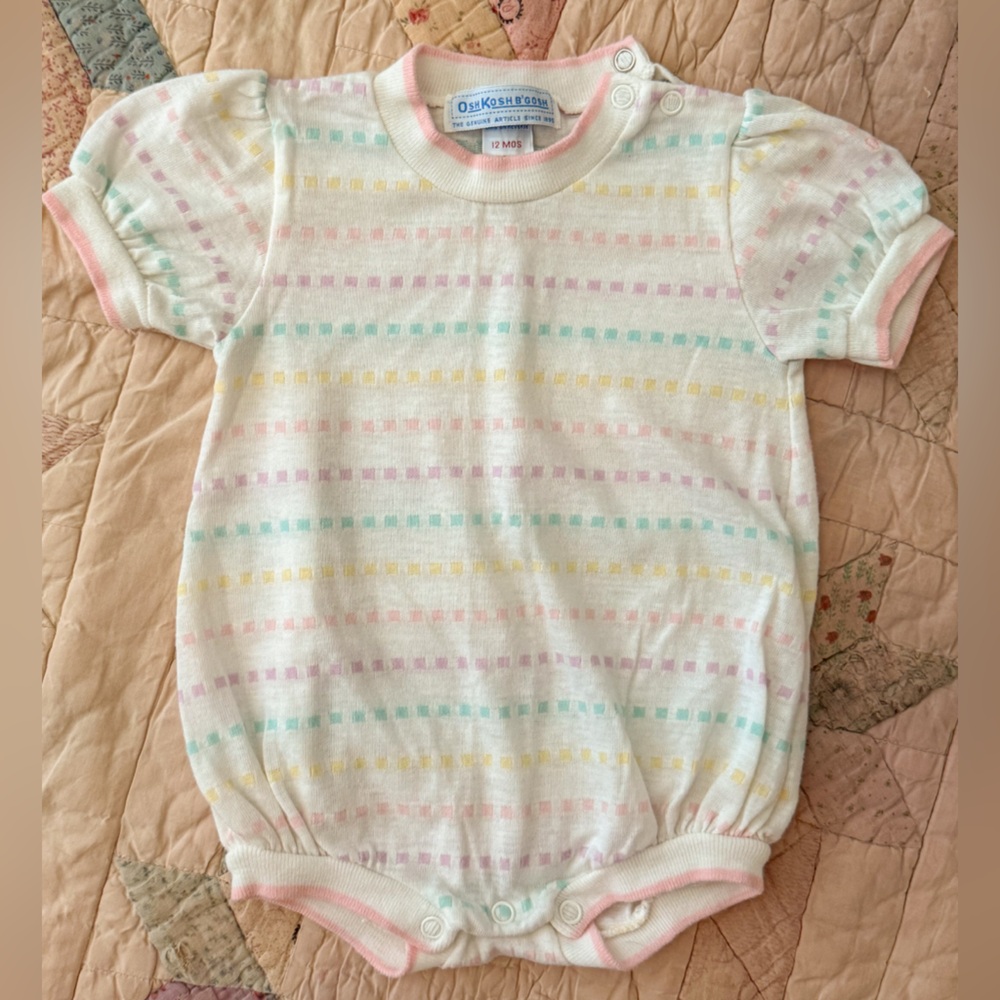 Vintage OshKosh Baby Bubble Romper | Size 12m | Pastel Knit